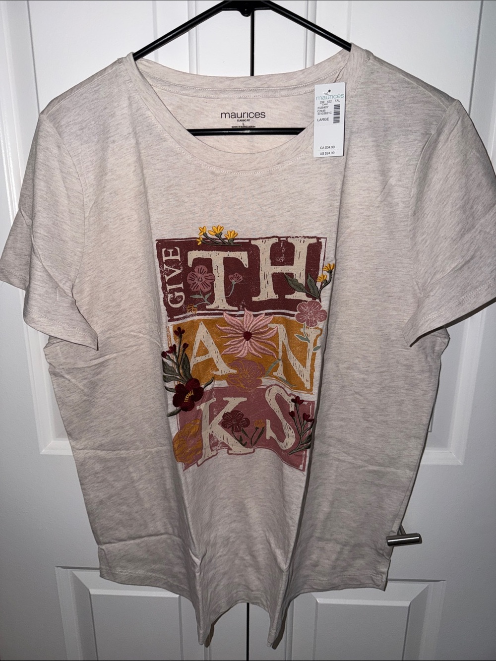 Maurices Floral "Give Thanks" Graphic Tee - Heather Cream